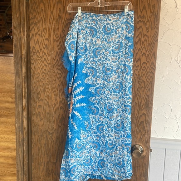 Blue and Orange Women's Tory Burch Madura Scarf or Swim Sarong - Picture 6 of 8